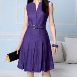 Carlisle 100% Silk Purple Fit & Flare Dress Pleated Size 12